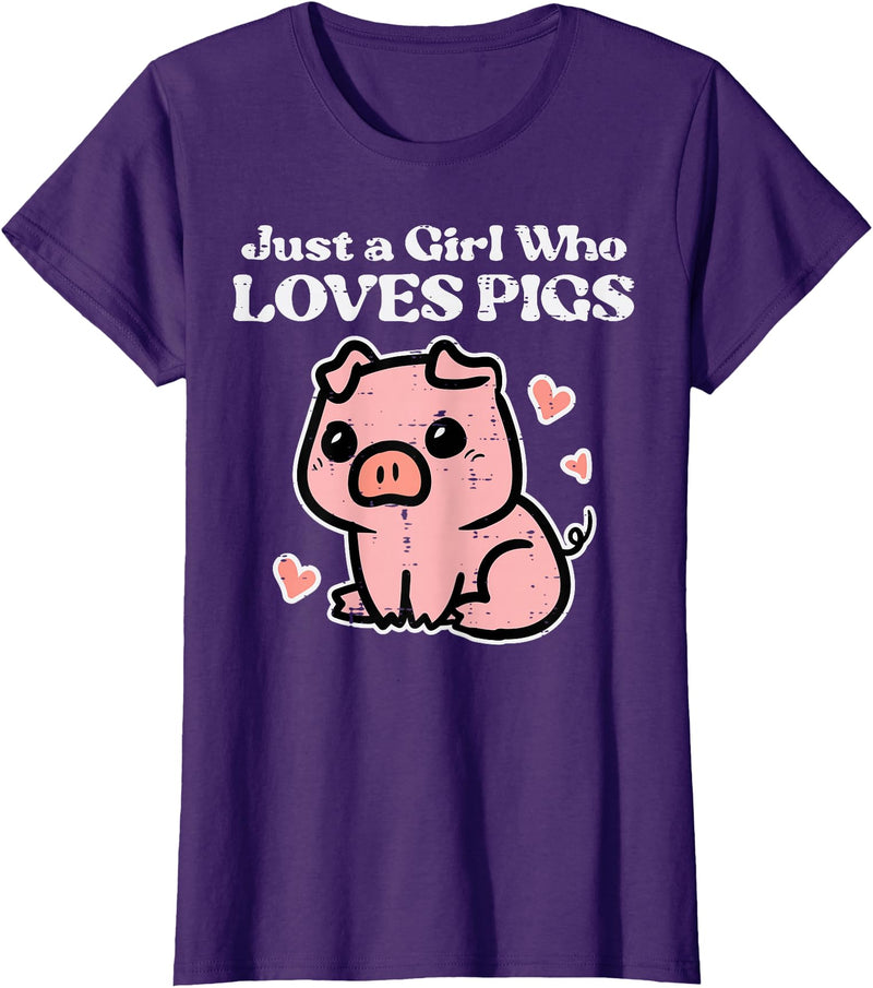 Pig Lover Shirts For Men Women Kids Just A Girl Who Loves Pigs Cute Hog Swine Toddler Girls Kids T-Shirt - Purple