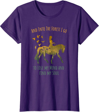 And Into The Forest Horse Riding Shirt Girls Women And Into The Forest I Go Horse Riding Shirt for Girls Women T-Shirt - Purple