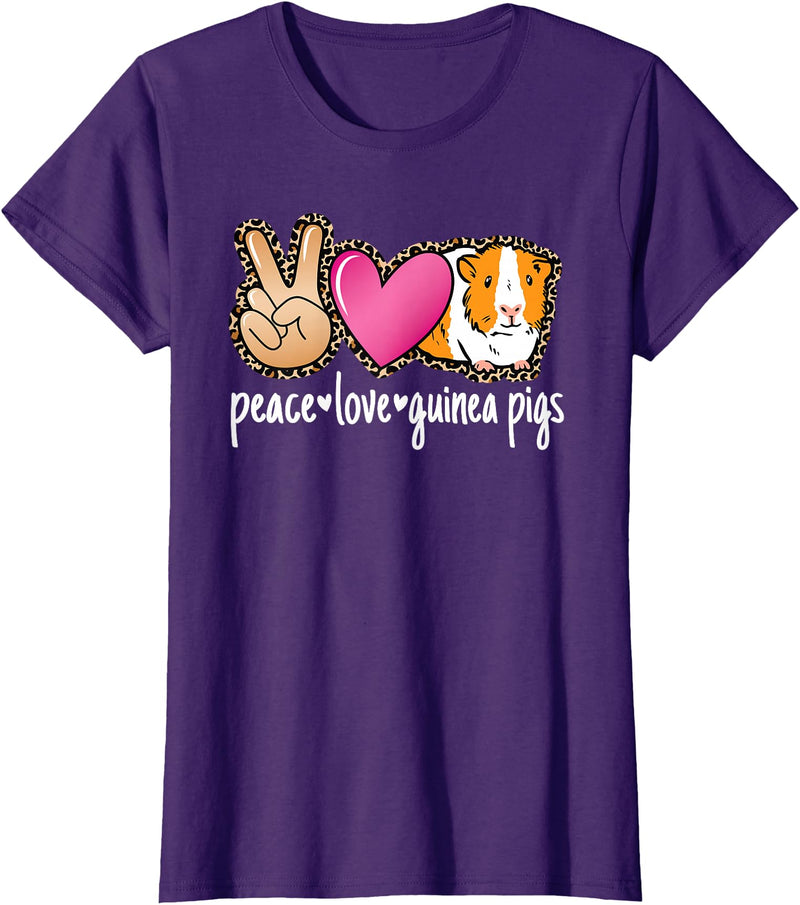 BALARI Peace Love Guinea Pigs Cute Guinea Pig Lover Women Girls T-Shirt - Purple