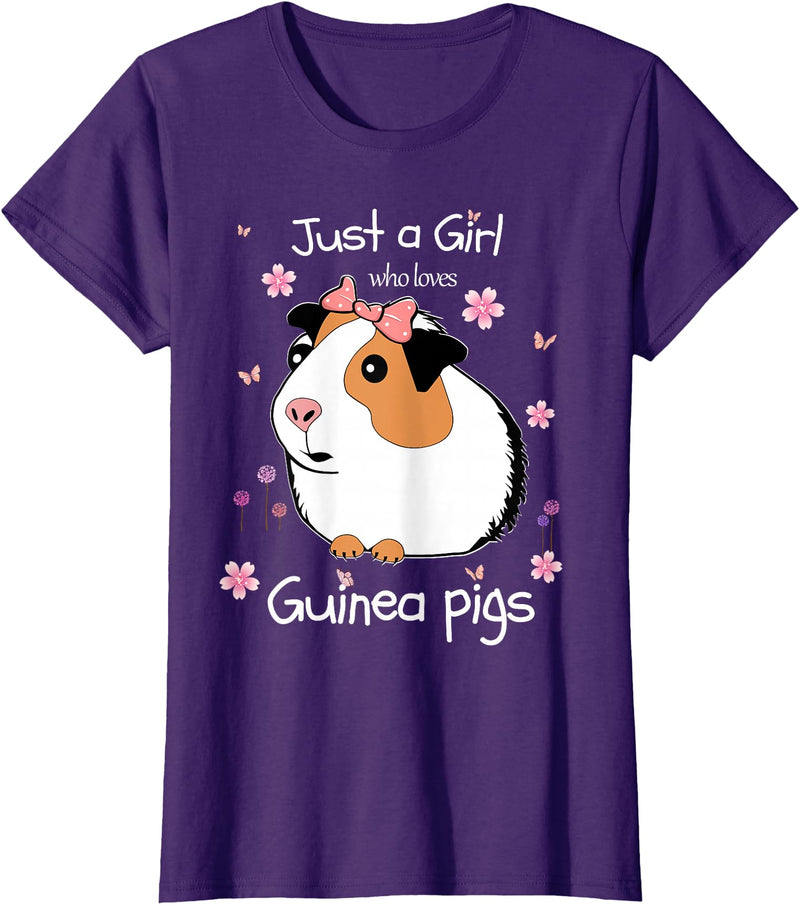 Just a Girl Cute Funny T-Shirts Just a Girl Who Loves Guinea Pigs - Cute Pets Lover Gift T-Shirt - Purple