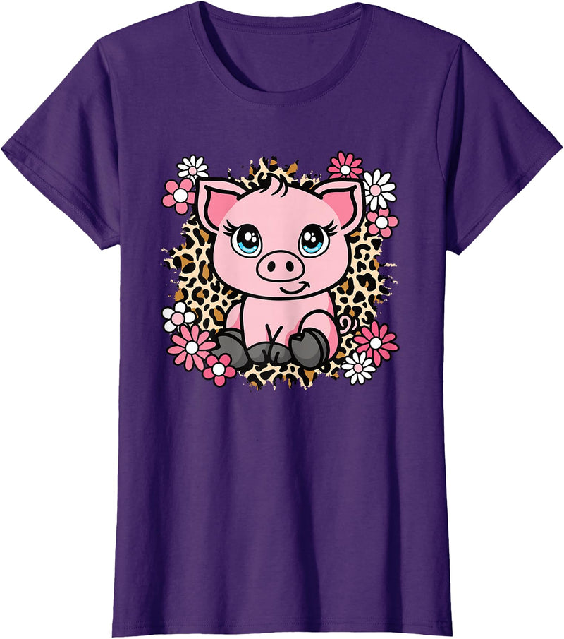 KATYLIN Cute Pig Flowers Pig Lover Women Girls Kids T-Shirt - Purple