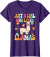 BALARI Just A Girl Who Loves Llamas Cute Groovy Alpaca Llama Kids T-Shirt - Purple