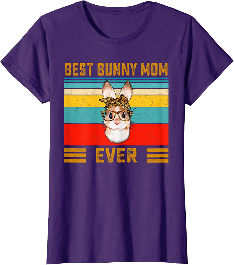 Best Bunny Mom Ever Leopard Print Rabbit Bandana T-Shirt in Purple