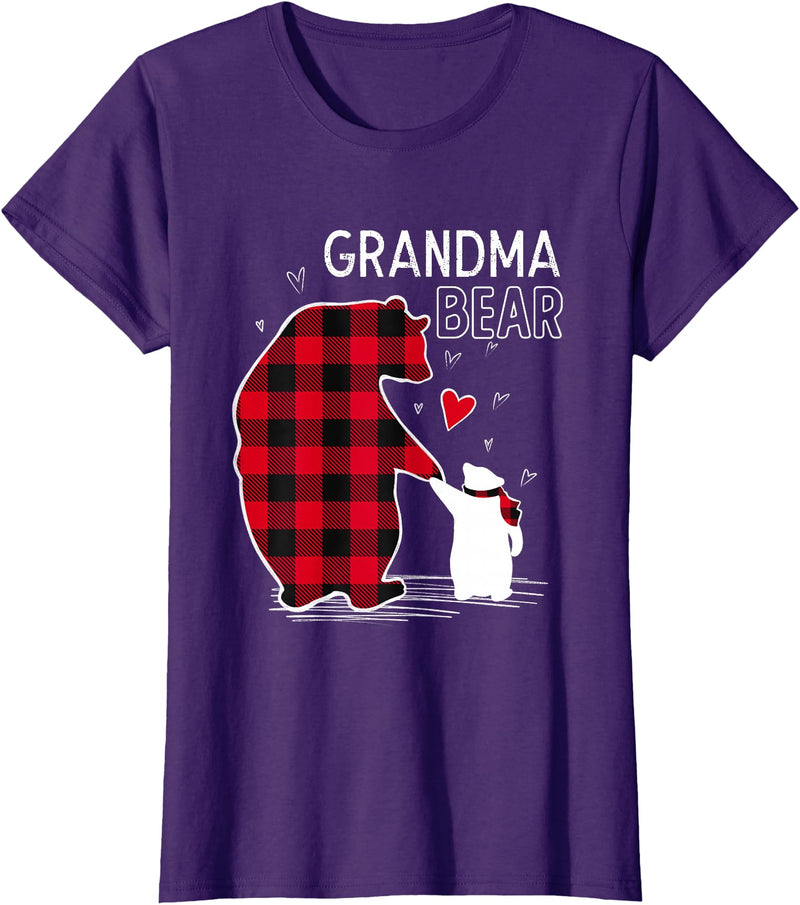 Papa & Mama Bear Outfit Grandma Bear Christmas Pajama Red Buffalo Plaid T-Shirt - Purple