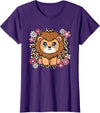 KATYLIN Cute Lion Flowers Lion Lover Women Girls Kids T-Shirt - Purple