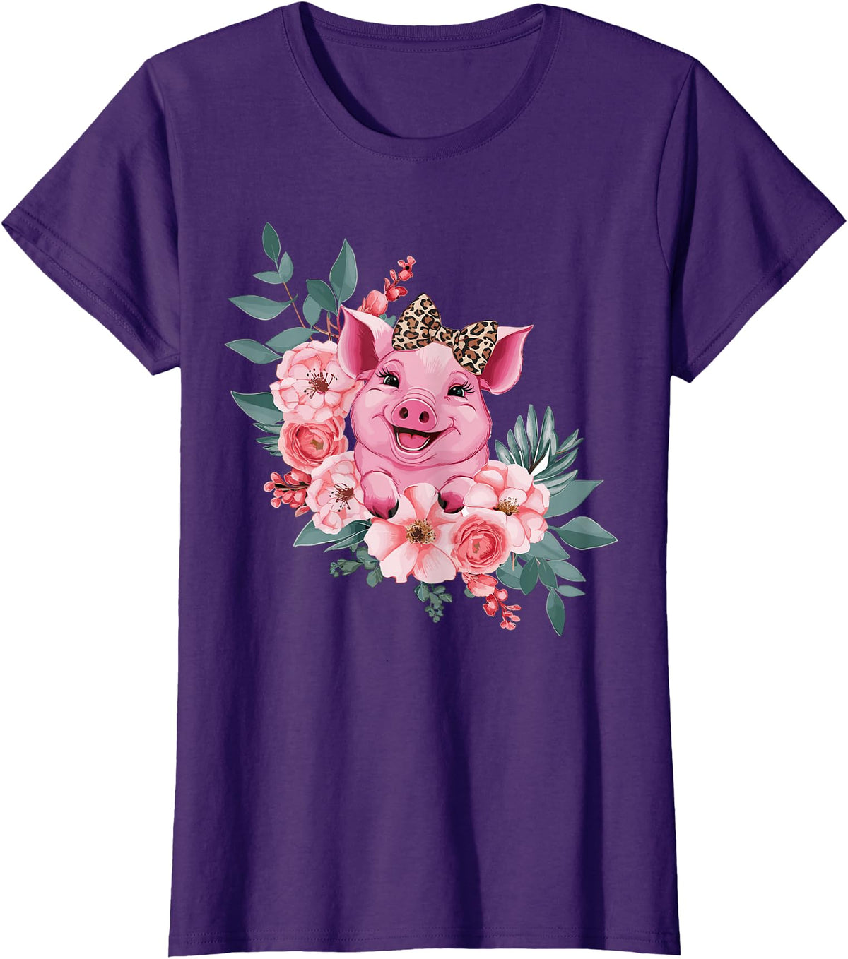 Pig Leopard Headband Flower Pig With Leopard Headband Flower Pig Lover T-Shirt - Purple