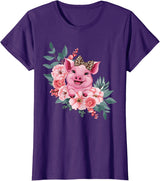 Pig Leopard Headband Flower Pig With Leopard Headband Flower Pig Lover T-Shirt - Purple