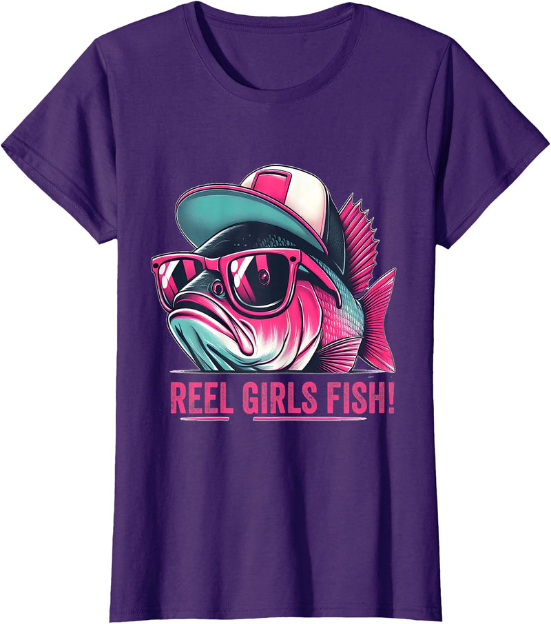 Reel Girl Fish Fishing Fisherwomen Gifts Shirt Reel Girl Fish Fishing Fisher Bass Fish T-Shirt - Purple