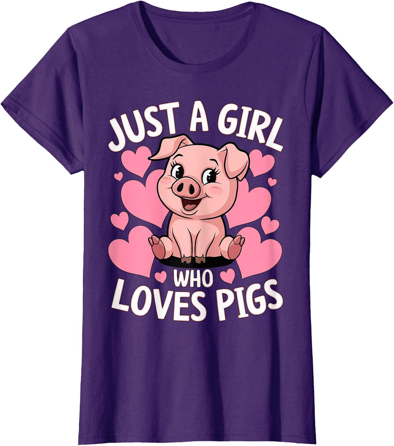 Magical and Funny Pig Farmer Gifts Just a Girl who loves Pigs T-Shirt - Purple