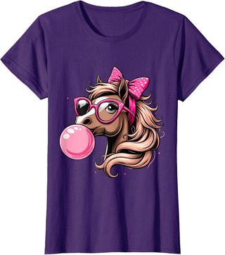 Humorous Horse Girl Gifts Horse Bubblegum Horse Girl Horseback T-Shirt - Purple