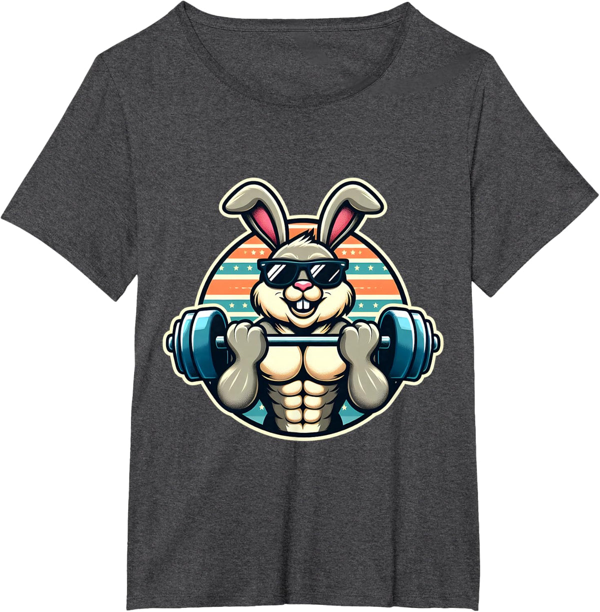 Happy Easter Bunny Rabbit Lifting Weights Training Muscular T-Shirt - Dark Heather Grey