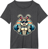 Happy Easter Bunny Rabbit Lifting Weights Training Muscular T-Shirt - Dark Heather Grey