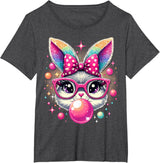 Happy Easter Bunny Tie Dye Coquette Bow Rabbit Face Easter T-Shirt - Dark Heather Grey