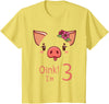 Girls Cute Pig Birthday Designs Co. 3rd Birthday Pig Outfit Pig Face Gift 3 year old Girl Boy T-Shirt - Lemon Yellow