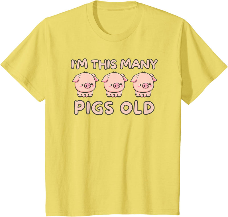 Pigs lover Birthday Gifts Toddler I'm This Many Pigs Old - 3rd Birthday Pig 3 Years Old Bday T-Shirt - Lemon Yellow