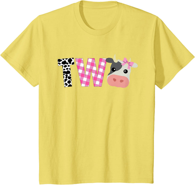 Funny Cow Mom And Dad Birthday Family Tees Second Birthday Girl Cow Farm, 2nd Birthday Cow 2 Toddler T-Shirt - Lemon Yellow