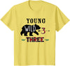 UrbanWear Bear Buffalo plaid Young Wild & Three 3 years 3rd Birthday T-Shirt - Lemon Yellow