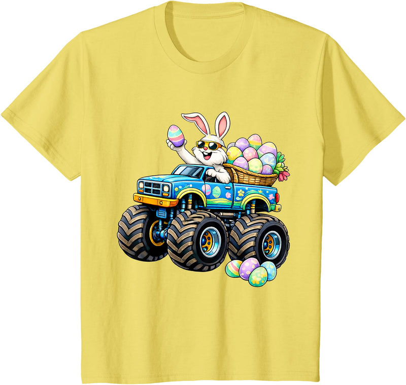 Easter Day Bunny Monster Truck Eggs Rabbit Boys Kids T-Shirt in Lemon Yellow