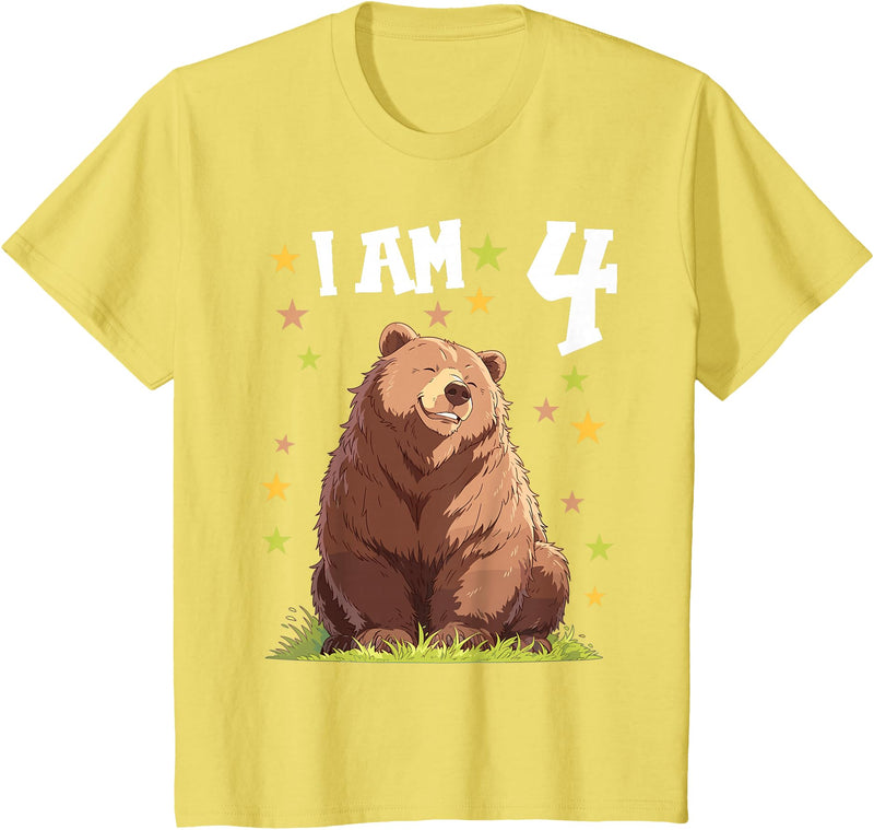 4 years old 4th birthday Bear Kids 4 Years old 4 birthday Bears Boy Girl Bear T-Shirt - Lemon Yellow