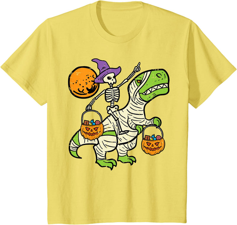 Toddler Boy Halloween Shirts For Boys Kids Kids Skeleton Dino Pumpkin Halloween Costume Toddler Boys Kids T-Shirt - Lemon