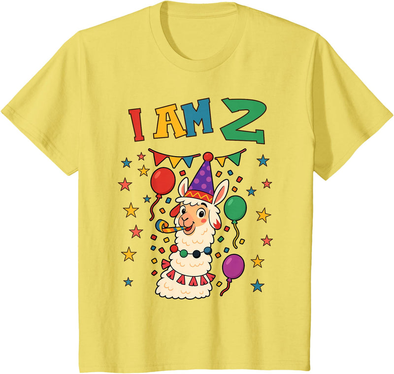 2 years old 2th birthday Llamas Llama Alpaca Shop 2 Years Old 2 Birthday Llamas Alpaca Boy Girl Llama T-Shirt - Lemon Yellow
