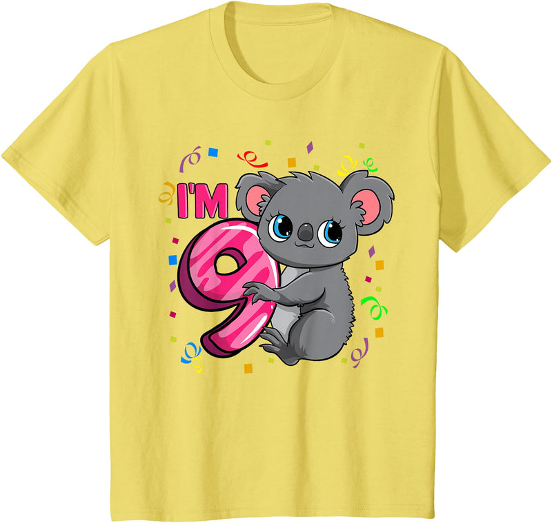 Birthday Gifts For Girls By Raleigh 9th Birthday Shirt For Girls Koala Bear 9 Years Old T-Shirt - Lemon Yellow
