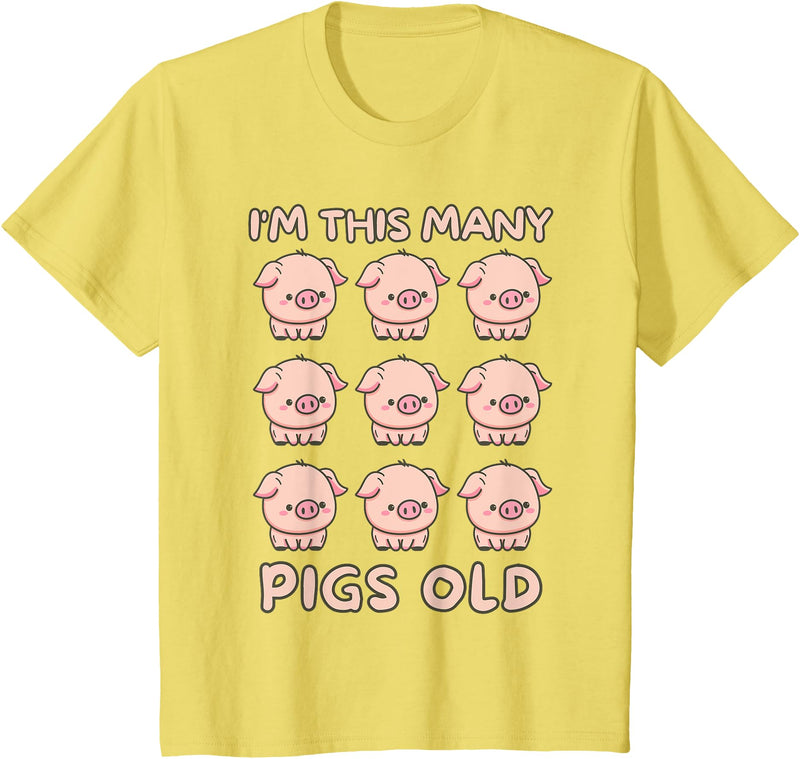 Pigs lover Birthday Gifts Toddler I'm This Many Pigs Old - 9th Birthday Pig 9 Years Old Bday T-Shirt - Lemon Yellow