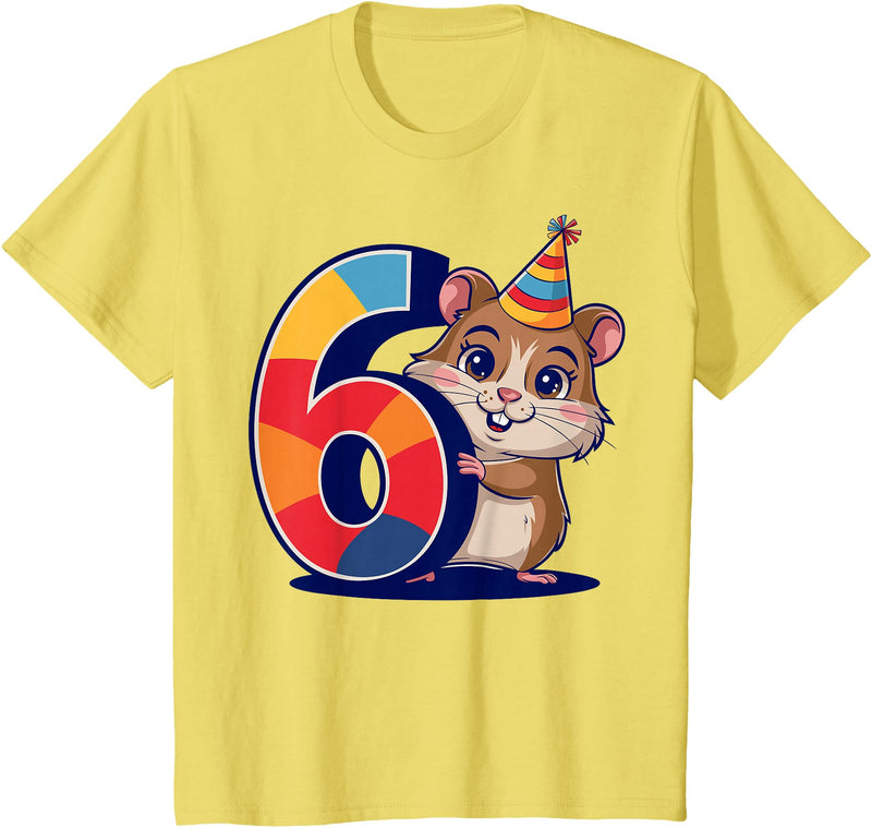 6th Birthday Hamster Kids T-Shirt - Lemon Yellow