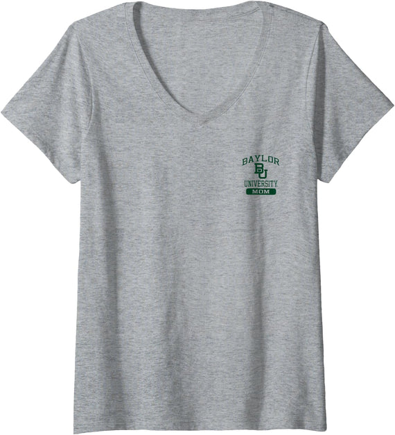 Baylor Bears Mom Left Chest Officially Licensed V-Neck T-Shirt - Heather Grey