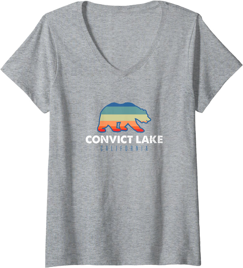 Convict Lake Shirts Womens Convict Lake California Sunset Bear Outdoors Boating Fishing V-Neck T-Shirt - Heather Grey
