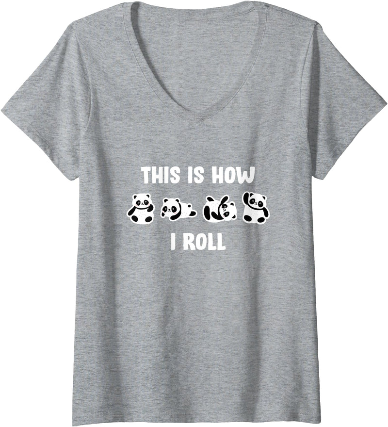 Cute Little Bear Panda This Is How I Roll Design Cute Little Bear Panda This Is How I Roll V-Neck T-Shirt - Heather Grey