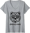 Womens Mama Bear Grizzly Mom V-Neck T-Shirt - Heather Grey