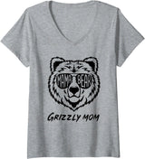 'Mama Bear Grizzly Mom' Bear Head V-Neck