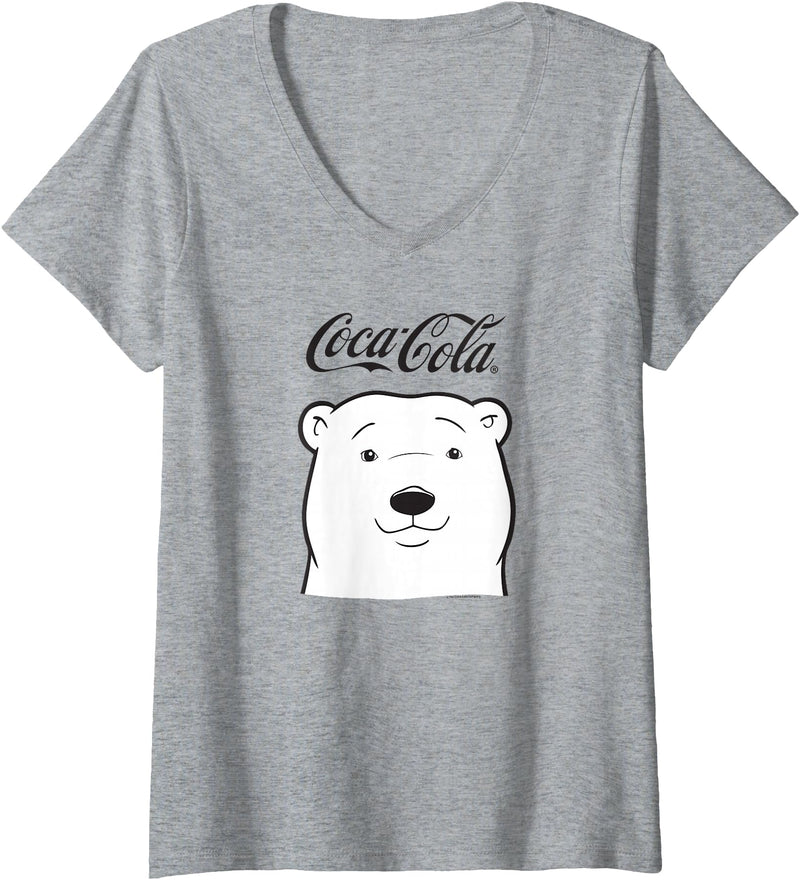 Coca-Cola Company Womens Coca Cola Polar Bear Logo V-Neck T-Shirt - Heather Grey