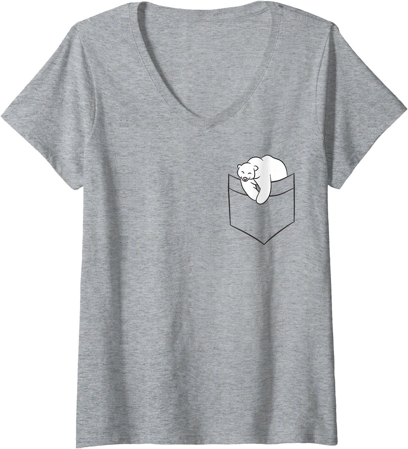 Cute Polar Bear Gifts And Tees Womens Polar Bear in Bag Cute Polar Bear Children Baby Polar Bear V-Neck T-Shirt - Heather Grey