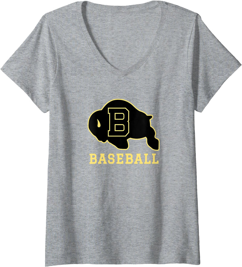 Buffalo High School, Buffalo, WY 82834 Women's Buffalo High School WY Logo Baseball V-Neck T-Shirt - Heather Grey