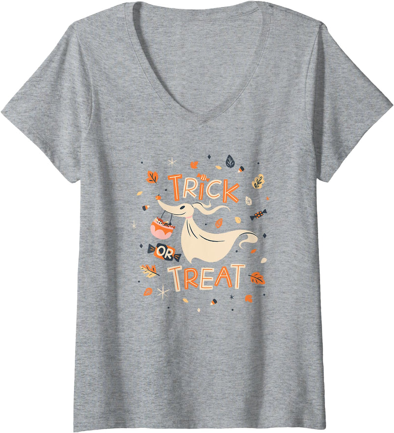 Womens Disney The Nightmare Before Christmas Zero Halloween V-Neck T-Shirt - Heather Grey