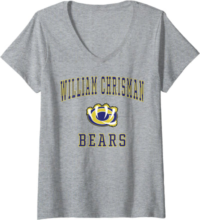 Womens William Chrisman High School Bears V-Neck T-Shirt