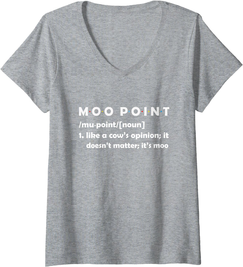 Womens Moo Point Funny Friend Style Cow V-Neck T-Shirt - Heather Grey
