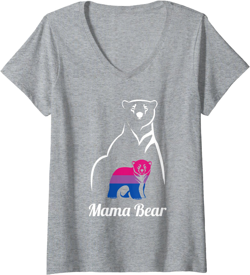 LGBT Bisexual Pride Mama Bear Designs Co. Womens LGBT Bisexual Pride Mama Bear Bi V-Neck T-Shirt - Heather Grey