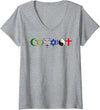 Bear In The Cloud Womens Coexist V-Neck T-Shirt - Heather Grey