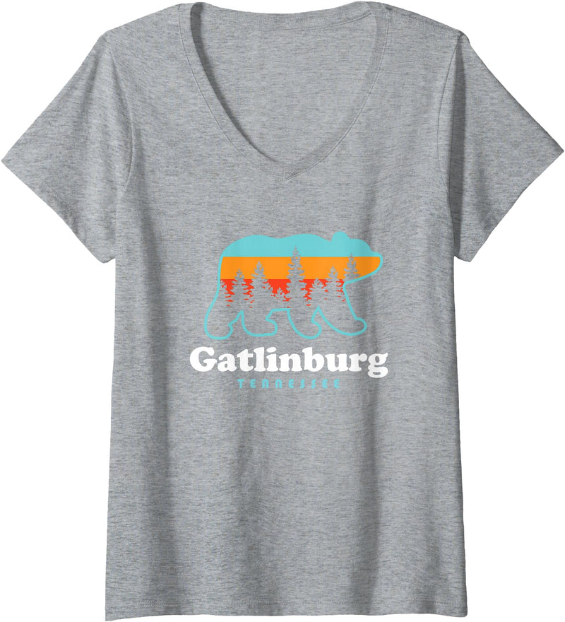 Great Smoky Mountains TN Travel Womens Gatlinburg Tennessee Bear Great Smoky Mountains V-Neck T-Shirt - Heather Grey
