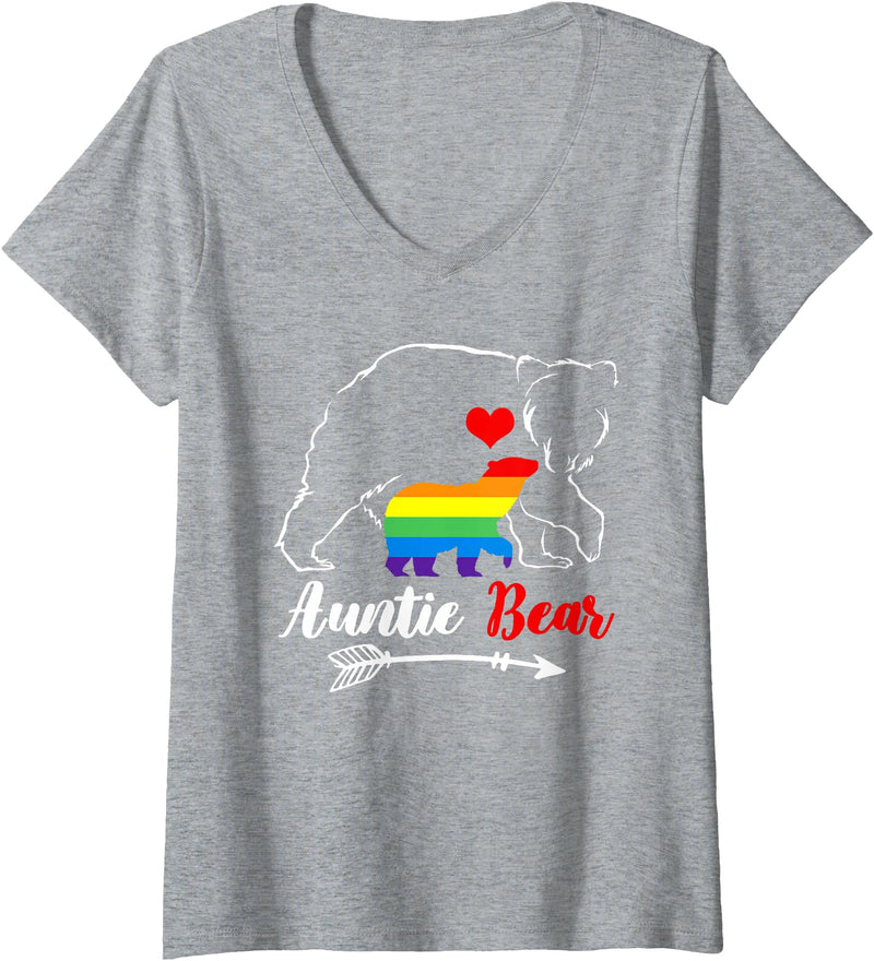 Funny Bear Family Gay LGBT Pride HBL Womens LGBT Auntie Bear Aunt Gay Pride Proud Mom Mother's Day V-Neck T-Shirt - Heather Grey