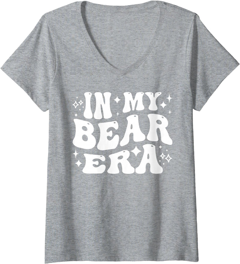 AddictiveDesignsCo Animal Merch Women's In My Bear Era School Mascot Spirit Wildlife Animal Love V-Neck T-Shirt - Heather Grey