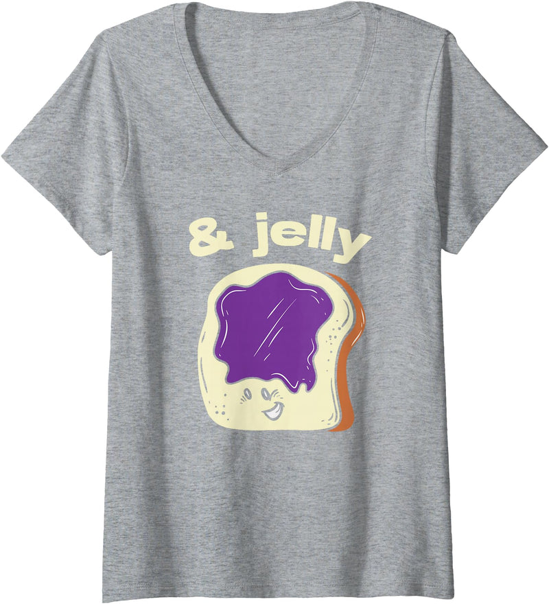 Funny Halloween Lazy Costume Party Women's Halloween Jelly Bread Shirt Couple Matching Costume V-Neck T-Shirt - Heather Grey