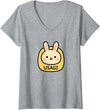Women's Usagi Cute Rabbit Woodland Animals Kawaii Bunny V-Neck T-Shirt in Heather Grey