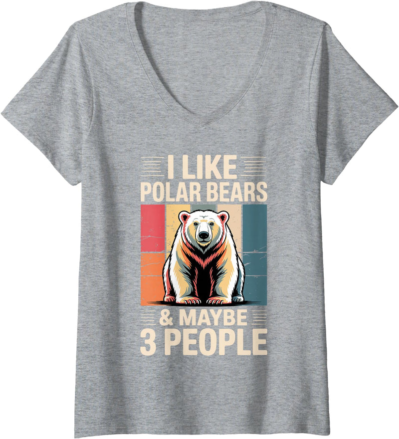 Polar Bear Gift Polar Bear Accessories & Stuff Women's Cute Polar Bear Art for Men Women Kids Arctic Polar Bear V-Neck T-Shirt - Heather Grey