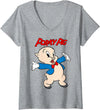 Womens Looney Tunes Porky Pig Vintage Portrait V-Neck T-Shirt - Heather Grey