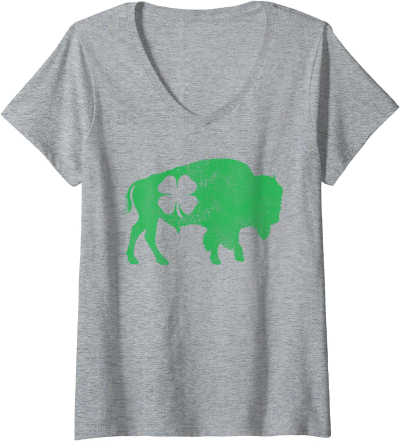 Buffalo - St Patricks Day Funny Women's Buffalo - Shamrock St. Patrick's Day Saint Paddy's V-Neck T-Shirt - Heather Grey