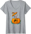 Women's Jurassic World Halloween Dinosaur Pumpkin Logo V-Neck T-Shirt - Heather Grey